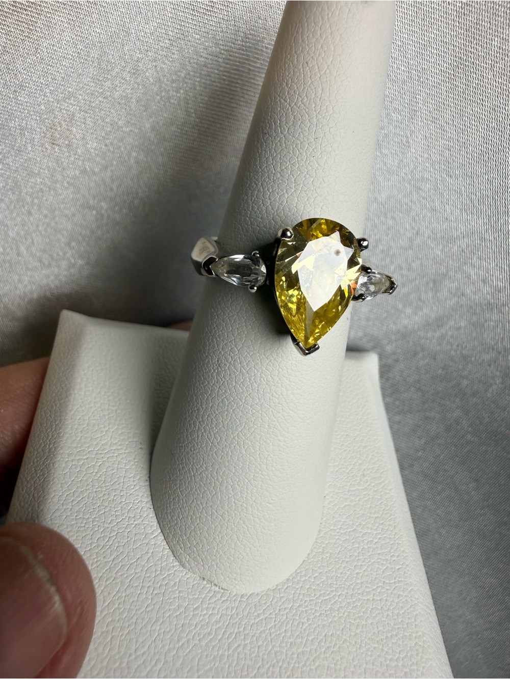 Old Money Yellow Pear Shape Center Stone w/ 2 Pear Shape Side Stones S S 925 Fab